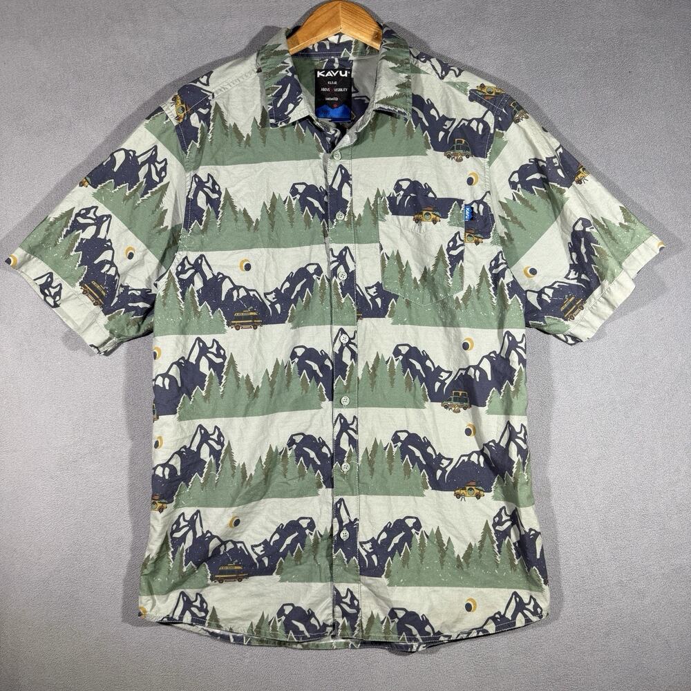 KAVU Button Up Shirt The Jam Off Road Van Mens Size L Camping Outdoor Hiking